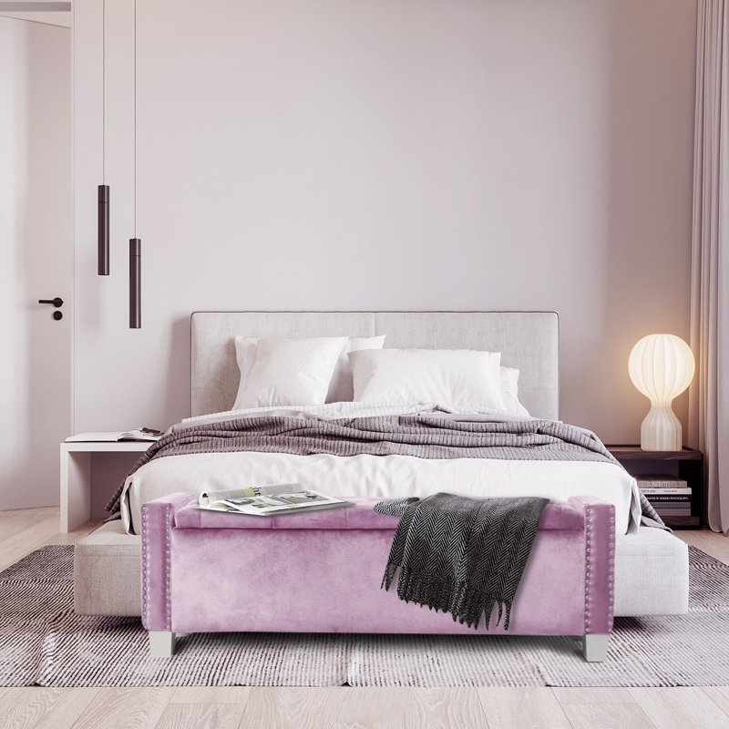 Chuichu Velvet Upholstered Storage Bench, Pink