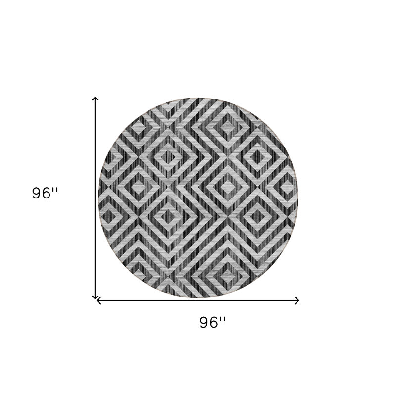 Tapis d'intérieur rond lavable à motif géométrique 8 pi gris et argent