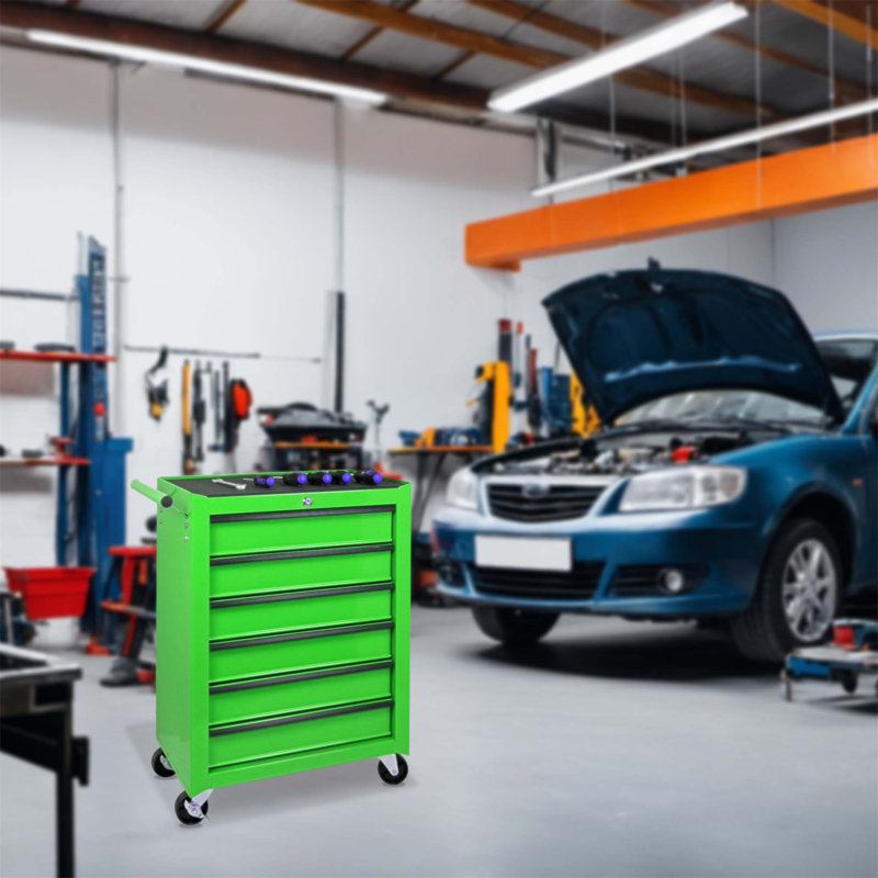 Coffre à outils durable en métal avec 6 tiroirs, glissières à roulement à billes et structure en acier thermolaqué pour un rangement et une mobilité efficaces