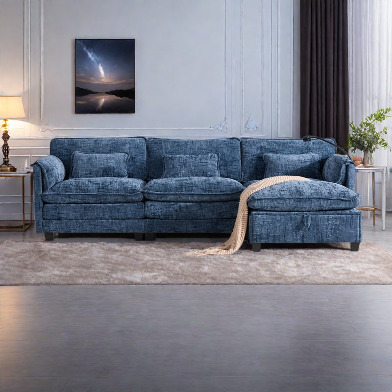 Canapé modulaire surdimensionné surdimensionné pour le salon, canapé en L moderne en chenille, canapé-lit modulaire confortable avec repose-pieds de rangement mobile, support pour téléphone, port de charge USB