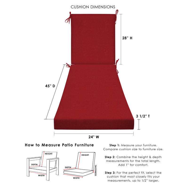 Outdoor Chaise Lounge Cushion – Weather-Resistant, Reversible, Plush Comfort - Basics by Wayfair™, Crimson Red, 73" L x 24" W