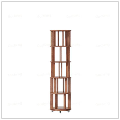 Solid Wood Rotating Bookshelf On Wheels, 5 Tier Round Revolving Bookcase, 360° Spinning For Small Spaces, Bedrooms, And Offices