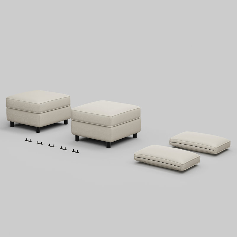 Fabric Storage 2 Ottomans For Modular Sofa & 2 Cushions, Velours gris velours