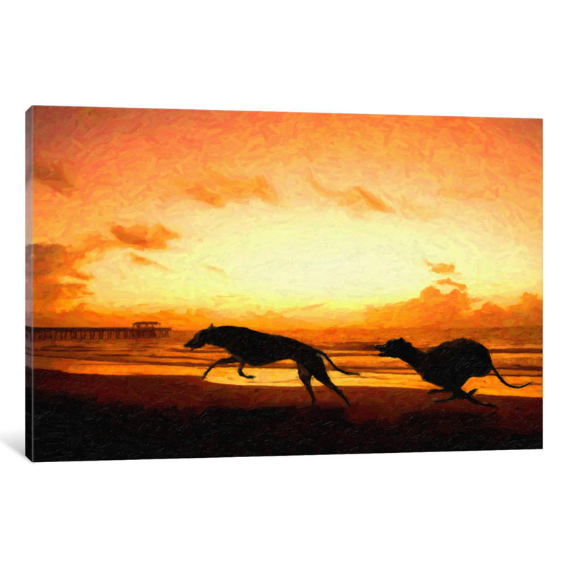 Greyhounds On Beach At Sunset by Michael Tompsett - Print on Canvas, 101.6 cm H x 66.04 cm W x 1.91 cm D, No Frame