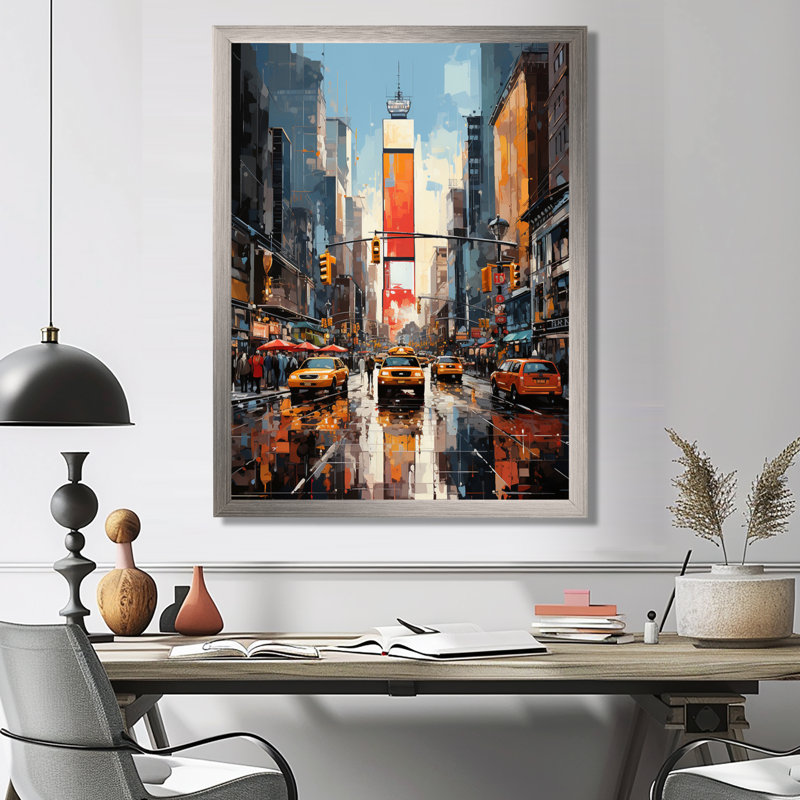 Jaune et gris, art encadré de New York, Cadre simple argenté, H 32 po x l 16 po x P 1 po