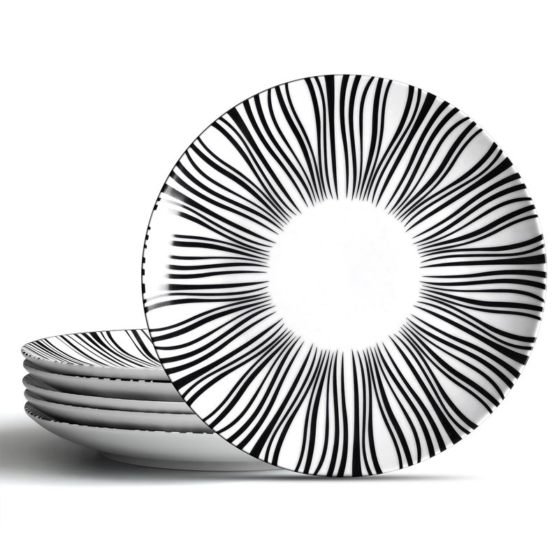 Assiettes plates en céramique 8 pouces, allant au micro-ondes, au four et au lave-vaisselle, ensemble de 6, (blanc), Blanc