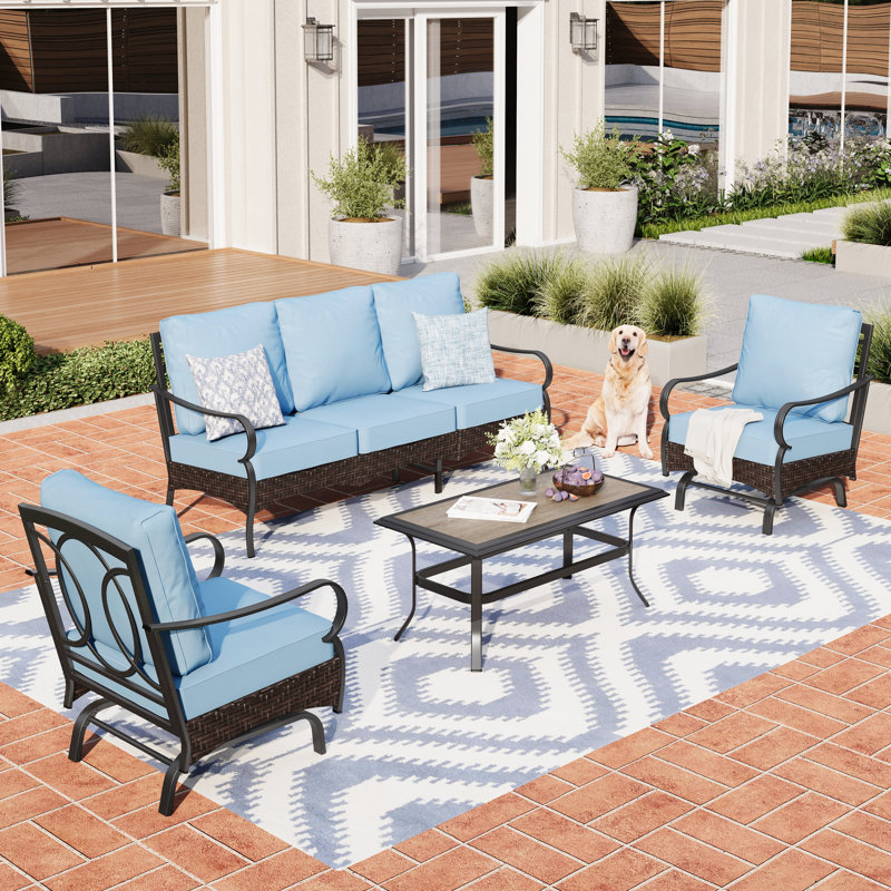 Ensemble de conversation pour patio en acier thermolaqué pour 5 personnes Sherborn, Bleu
