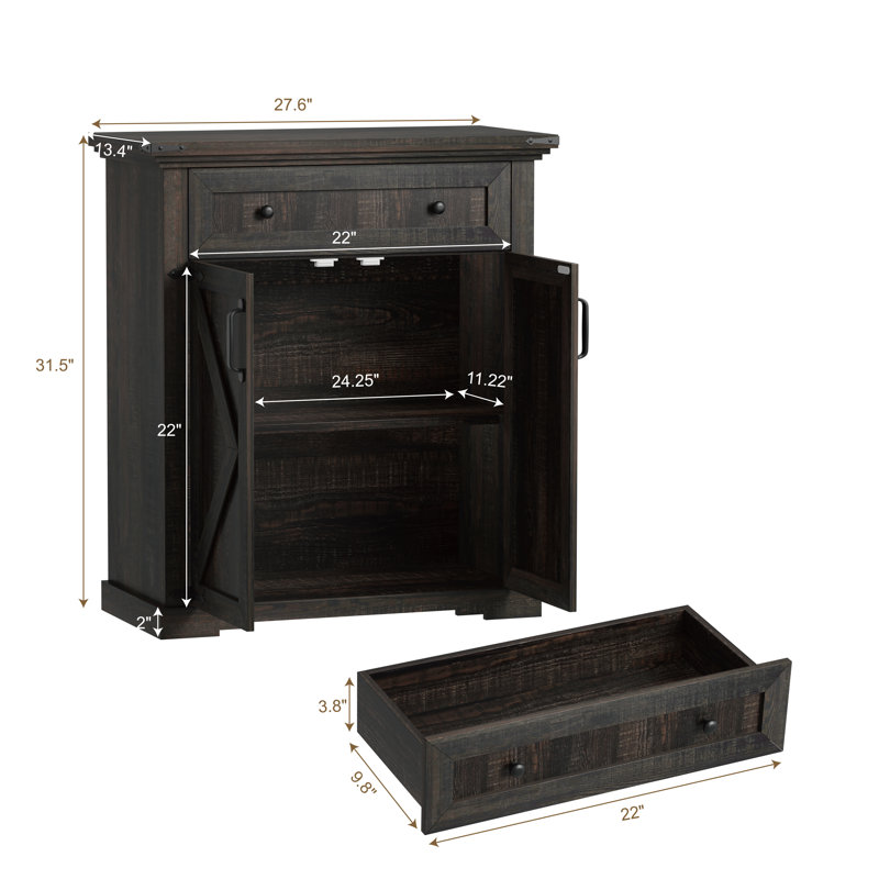 Buffet de 27,6 po de largeur avec tiroir, armoire 2 portes avec tablette réglable pour le couloir, le salon, la salle à manger
