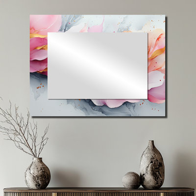 Golden Pink Elegant Veins Of Flower Petals II - Flowers Mirror Wall Decor - Printed On Metal