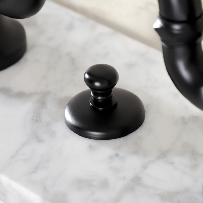 Kingston Brass French Country Two-Handle 3-Hole Deck Mount Bridge Bathroom Faucet with Brass Pop-Up, Matte Black