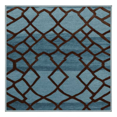 Machine Washable Trellis Blue Area Rug