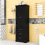 Armoire de salle de bain haute en bois avec tablette réglable, tiroirs de rangement et conception anti-basculement-1991385529