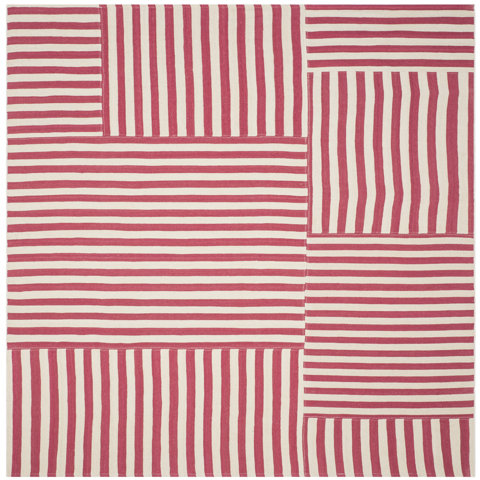 Red and white striped area rug.