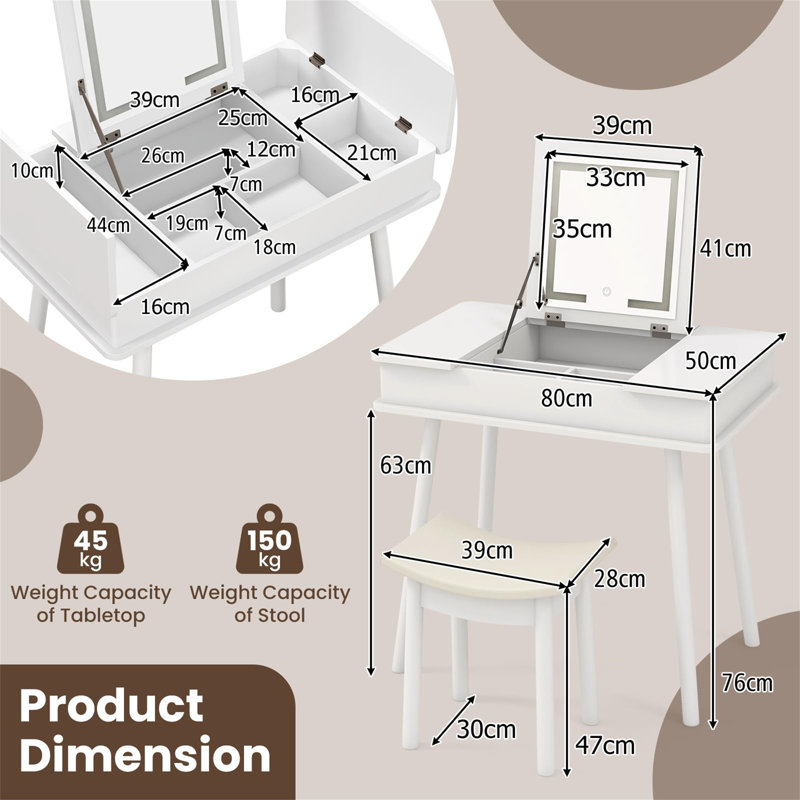 Paolo Dressing Table with Mirror, White