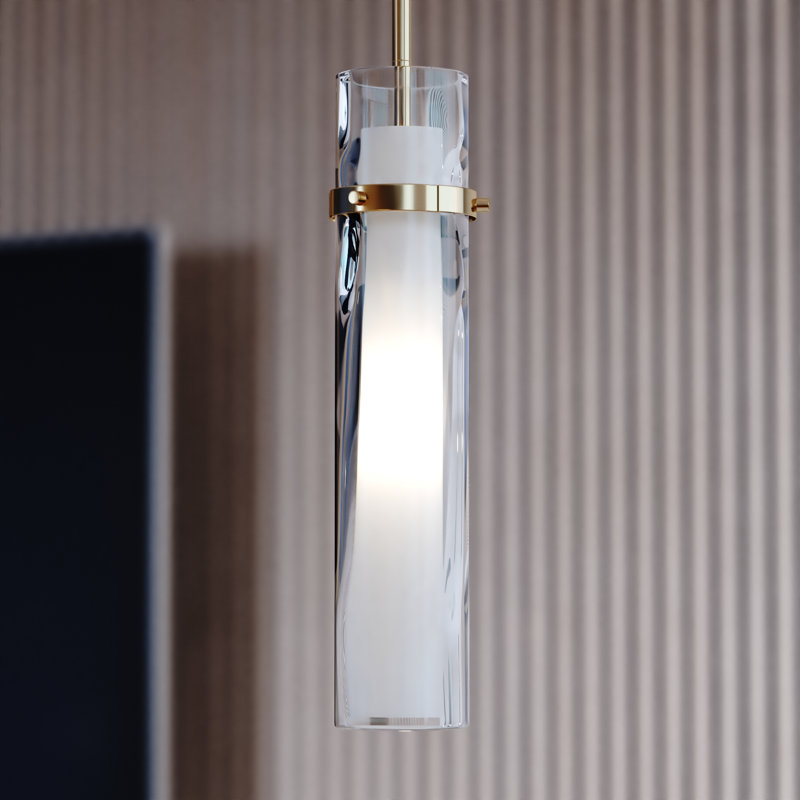 Luminaire suspendu cylindrique à 1 lumière Amada, Laiton doré, H 23,5 po x l 4,5 po x P 4,5 po