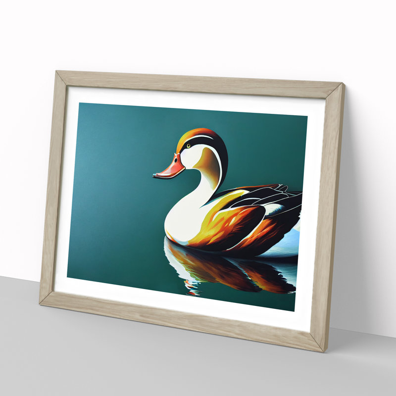 Electrifying Duck - Single Picture Frame Painting, 46cm H x 64cm W x 2cm D, Oak