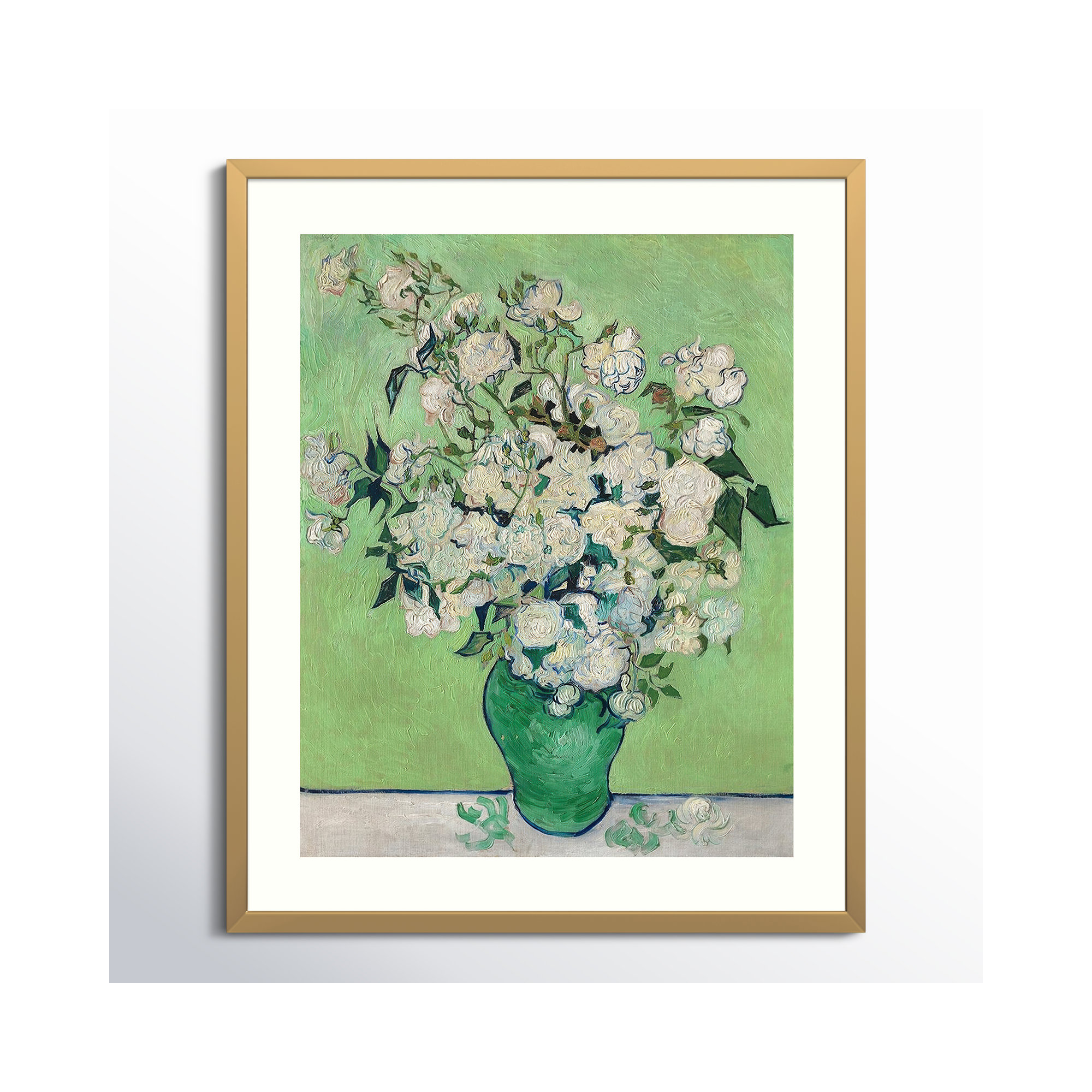 Roses by Vincent Van Gogh, Gold, 33.07" H x 27.32" W x 0.88" D