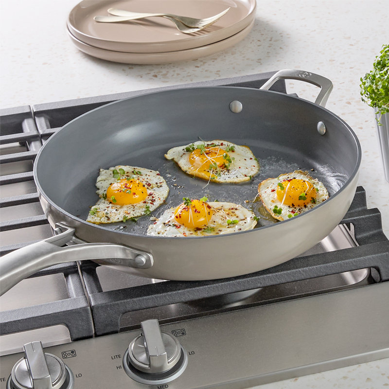 Calphalon  Premier Ceramic Nonstick 12" Frying Pan with Lid, Mushroom Gray