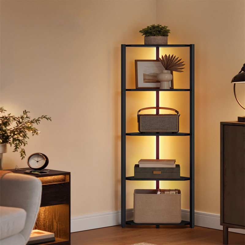 Davonna 146.6cm H x 48cm W Metal Corner Bookcase, Black/Black