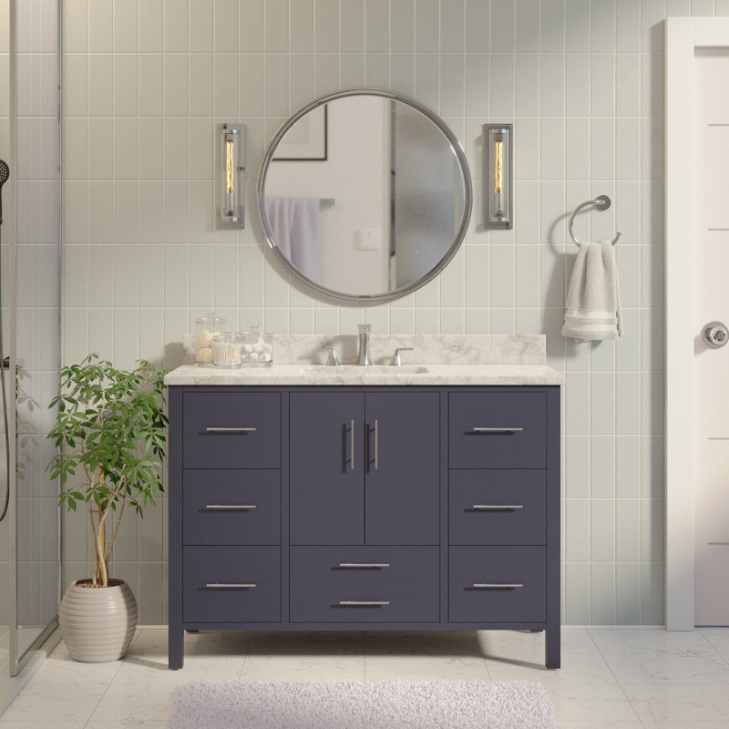 Ensemble de meuble-lavabo simple 48 po Kiara, Gris marine, Marbre