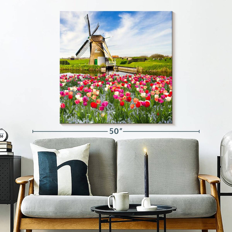 Moulin à vent et tulipes Alvord Holland, H 33 po x l 33 po