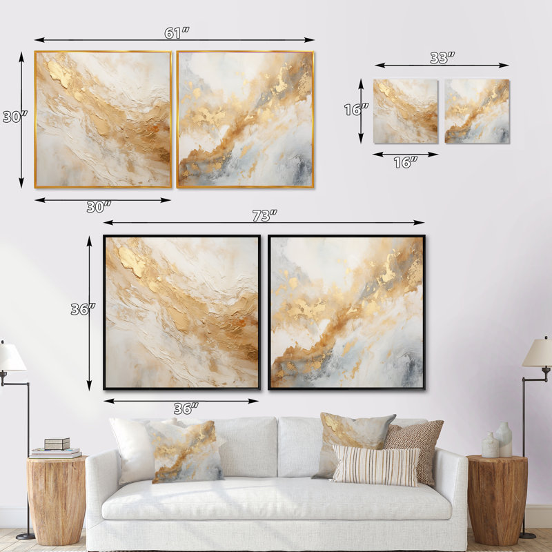 Monroe - Abstract Marble Square Collage Set Of 2, 16" H x 33" W, Wrapped Canvas
