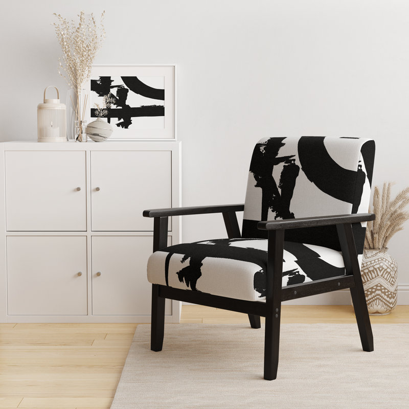 Tartan à carreaux - Fauteuil d'appoint rembourré à motifs, Mauve, Accoudoirs carrés noirs