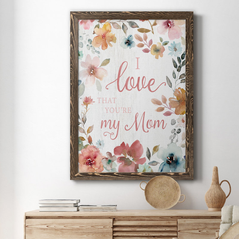 «Love Mom», art textuel sur toile, H 20 po x l 17 po x P 1,5 po, Noyer