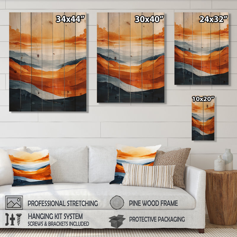 Fading Autumn Mountain Landscape III - Landscape Mountains Wood Wall Decor - On Natural Pine Wood, 20" H x 10" W x 0.78" D