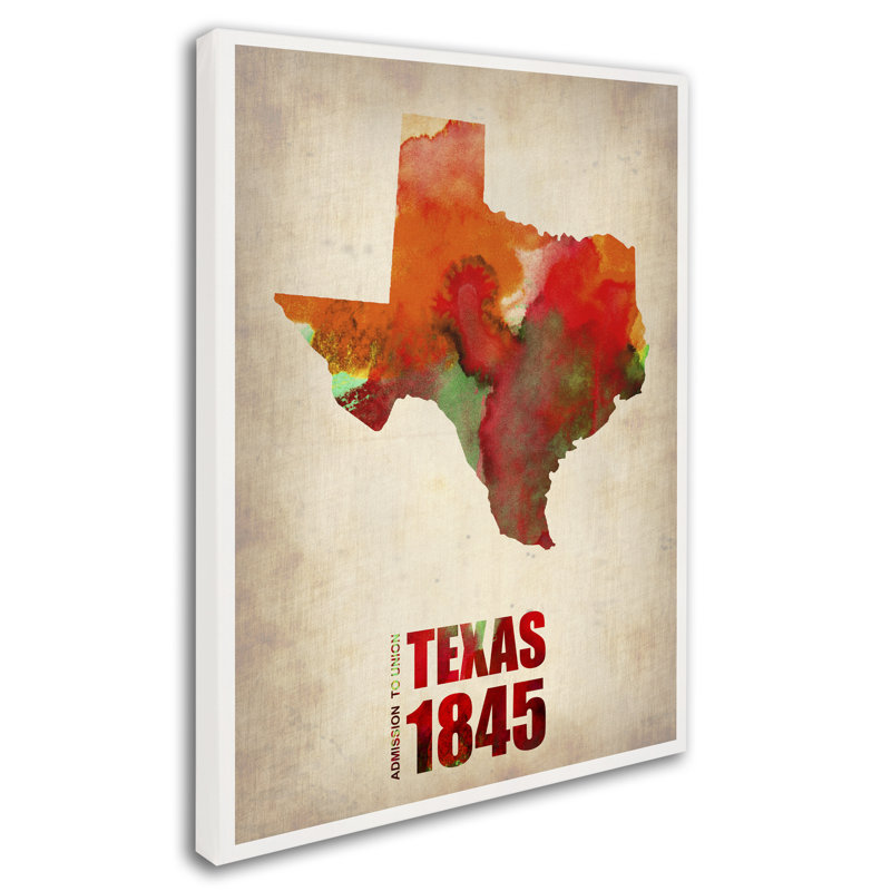 « texas aquarelle map », impression sur toile tendue, H 32 po x l 24 po x P 2 po