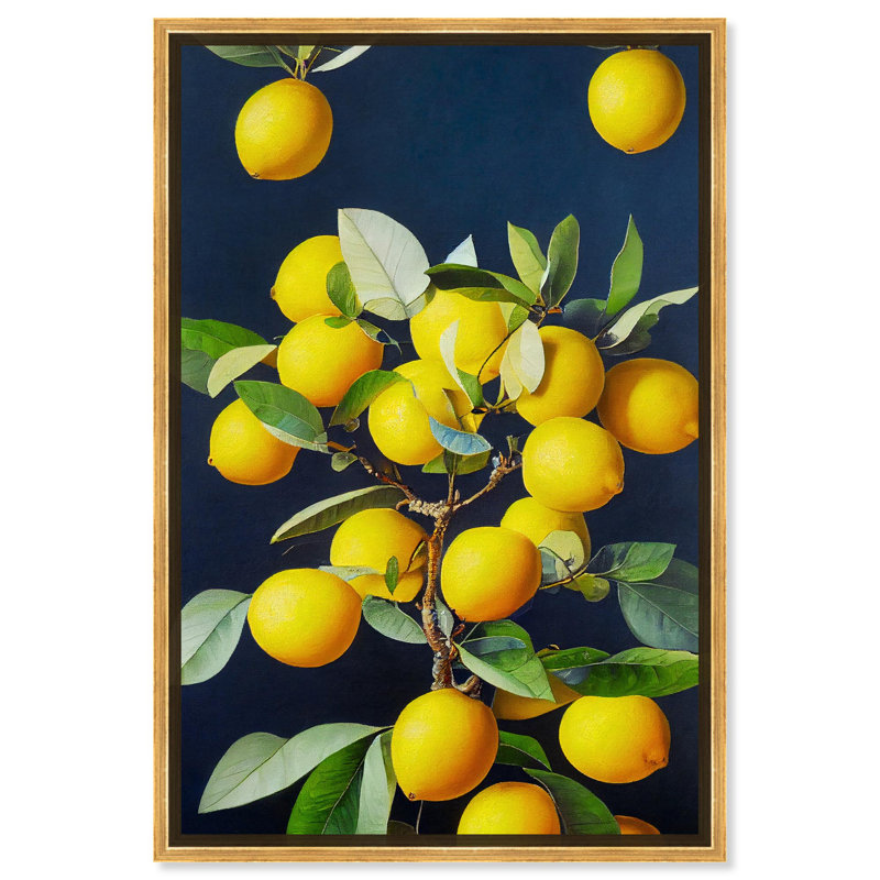 Art mural sur le thème des citrons en pleine floraison par Art Remedy, Cadre doré, H 31 po x l 21 po