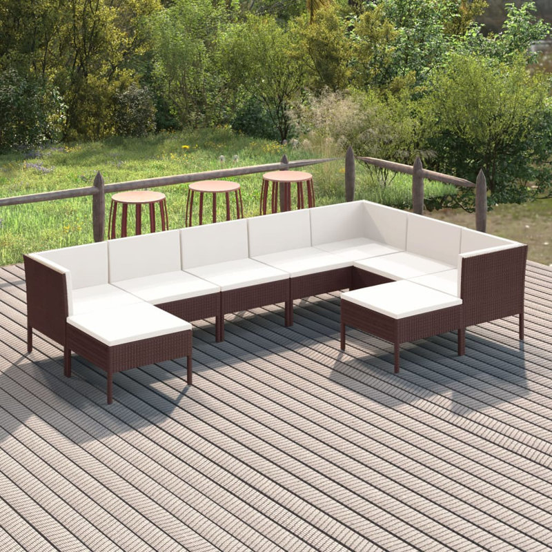 Ensemble de conversation modulaire avec coussins 9 pièces Lawenda, Blanc, Brun, 9 pièces: 7 chaises, 2 repose-pieds