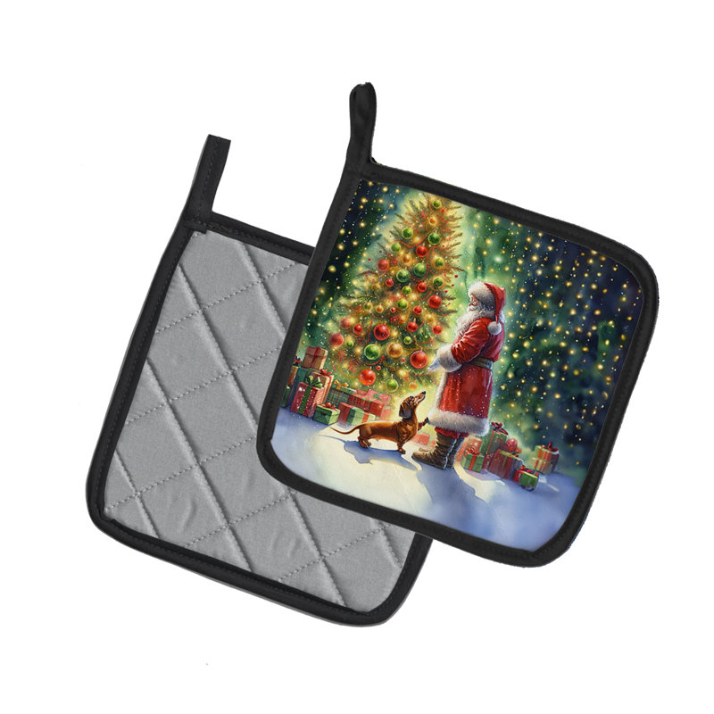 Paire de porte-casseroles teckel et père Noël
