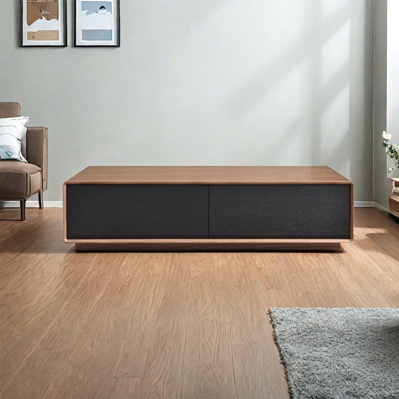 Table de salon moderne et simple rectangulaire, Noyer foncé, H 13,8 po x L 55,1 po x l 31,5 po, Noir, noir, noir, noir