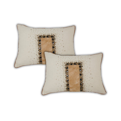 Hairon Leather with Hand Embroidered Pillow Covers Set of 2