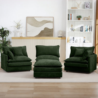 Canapé modulaire en forme de L 102 po, canapé en chenille, 3 places avec repose-pieds mobile (vert menthe)