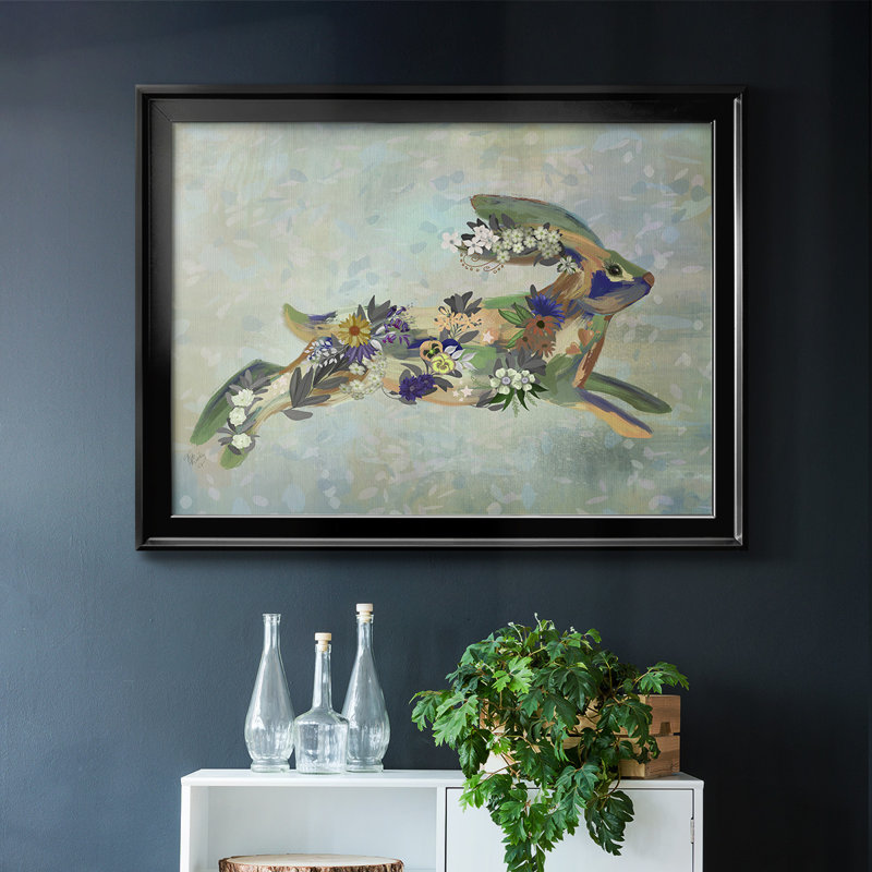 «Fantastic Florals Hare», reproduction d'art sur toile encadrée, Noir, H 26 po x l 38 po x P 1,5 po