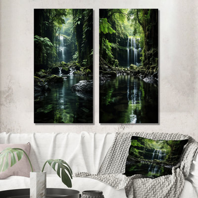 " Waterfall Hidden Oasis Forest " 2 - Pieces