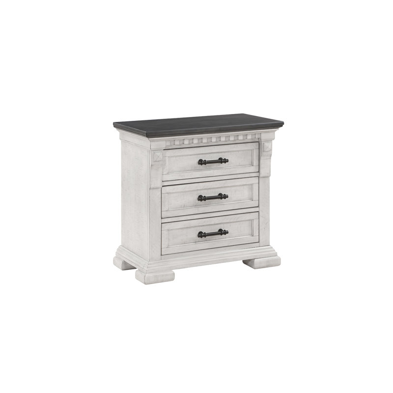 Table de chevet de style transitionnel 3 en blanc antique pour la chambre à coucher - Fabrication en bois massif avec option de rangement pratique