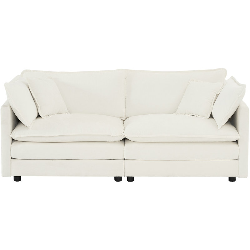 Salon en chenille blanche - 2 avec 4 coussins La structure en bois massif revêtu de tissu d'ameublement crée un tissu fin confortable et une éponge pour vous détendre