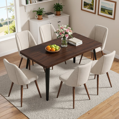 Ensemble de salle à manger rectangulaire 7 pièces avec 6 chaises d'appoint rembourrées