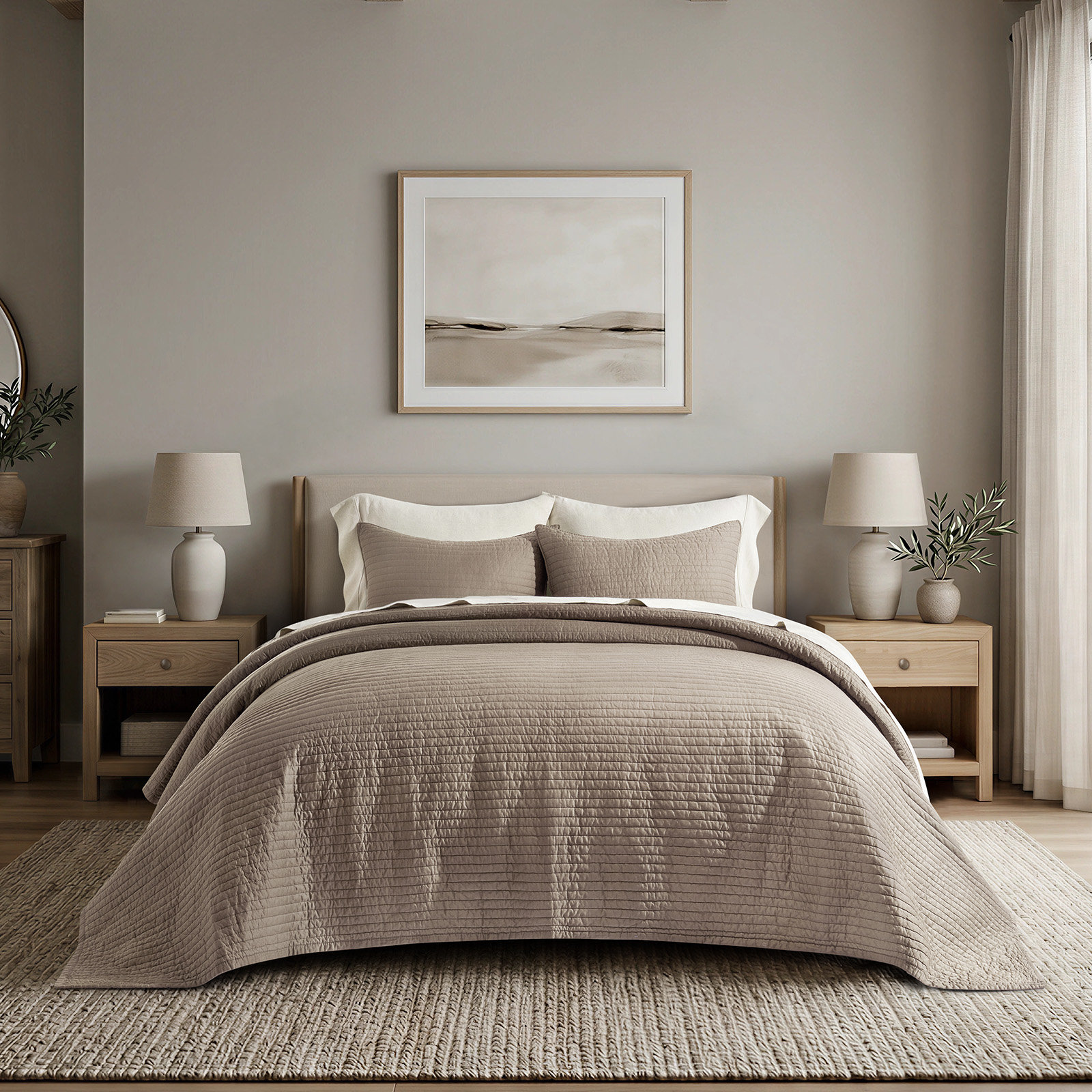 Cotton Sateen Quilt Set, California King + 2 Pillow Shams, Stone Taupe