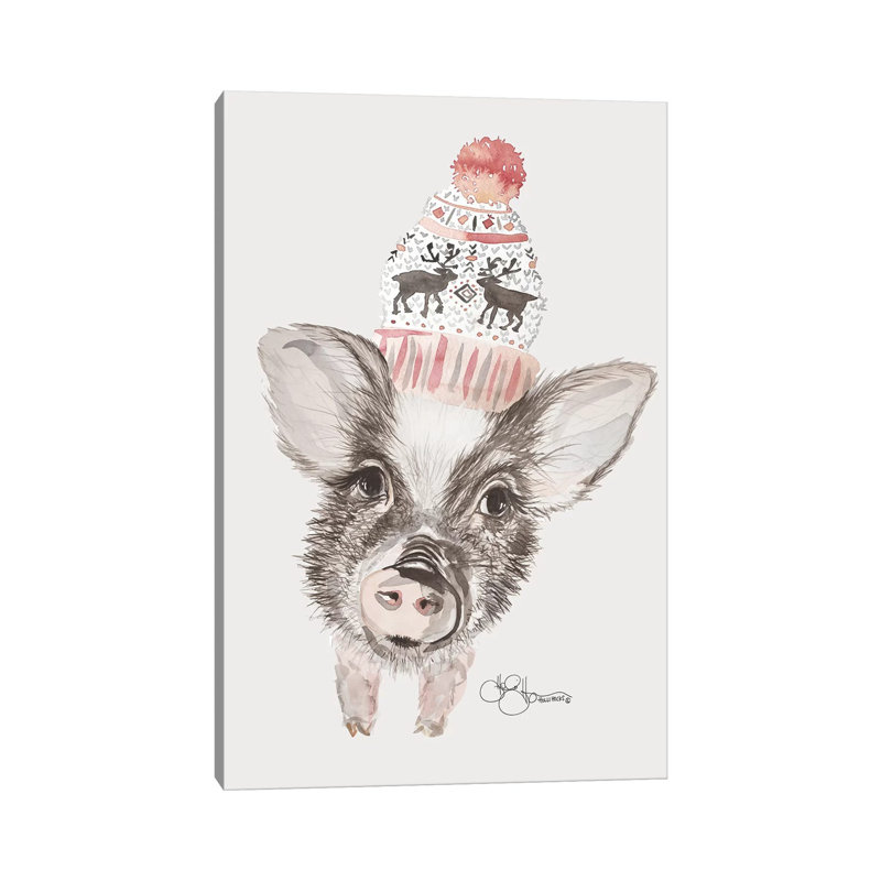 Cozy Pig by Hollihocks Art - Wrapped Canvas Painting, 20.32 cm H x 30.48 cm W