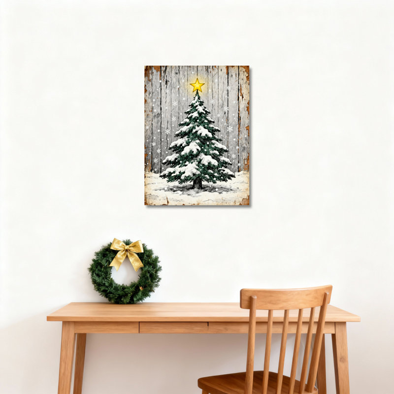 Arbre enneigé, art mural sur toile, H 18 po x l 12 po