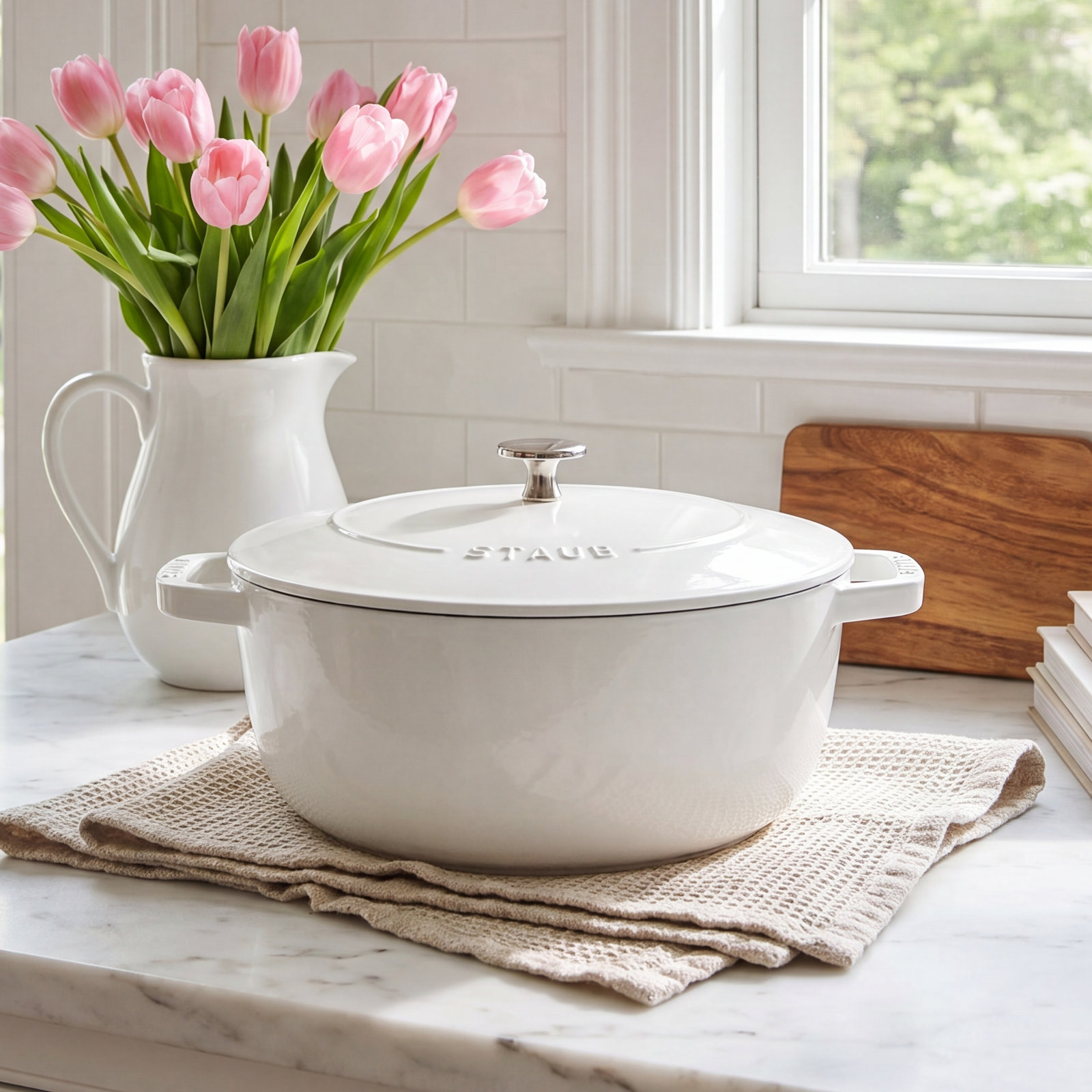 Handcrafted Enameled Cast Iron Dutch Oven, White
