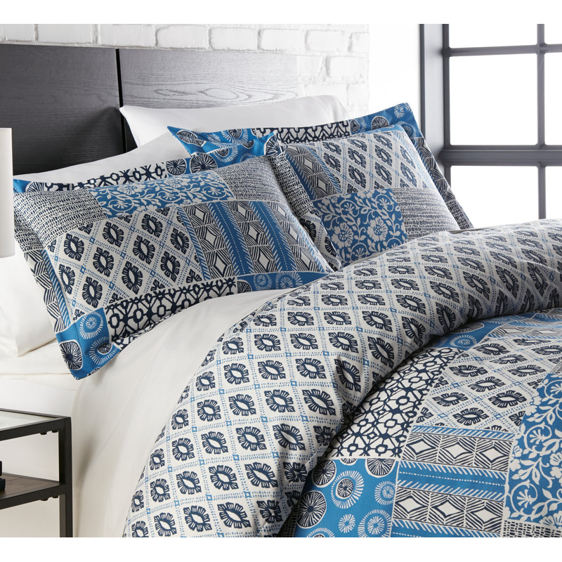 Twin Blue Reversible Microfiber Down Alternative Comforter Set