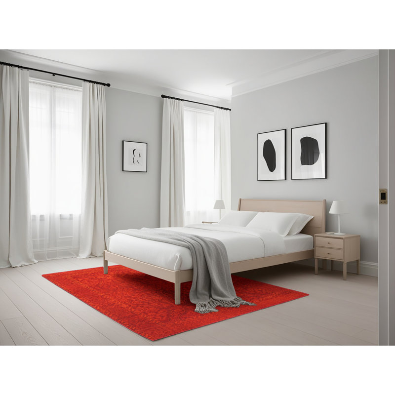 Tapis traditionnel rouge, Rectangle 5 pi x 7 pi