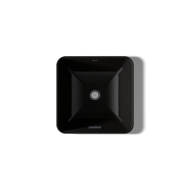 Vox Ceramic Square Vessel Bathroom Sink with Overflow, Black 