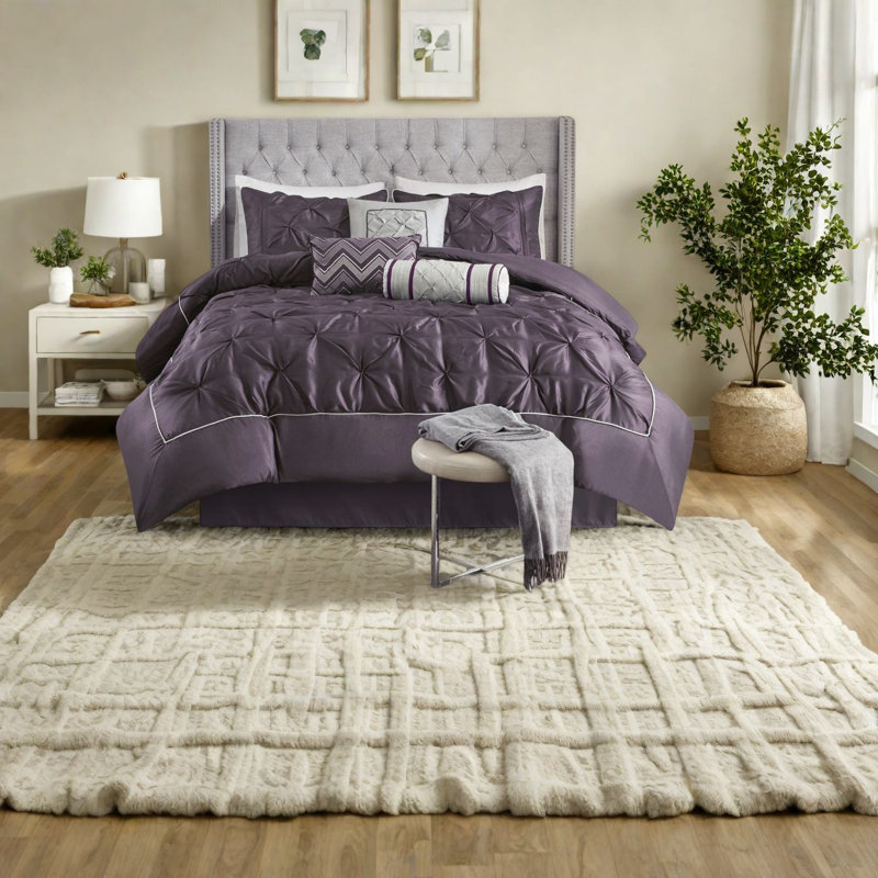 Ensembles de literie luxueux prune, 100% polyester, conception capitonnée élégante pour le confort de la maison