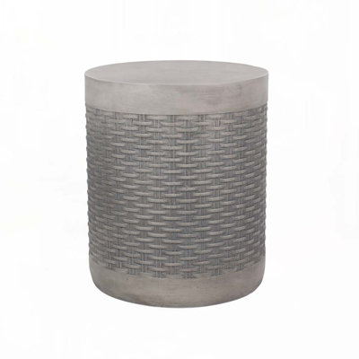 Patio End Table with Round Magnesium Oxide Top,Concrete Base